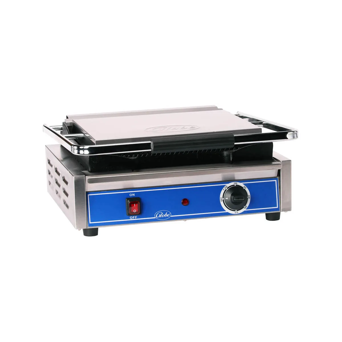 Globe GPG1410 19" Sandwich Panini Grill w/ 14" x 10" Grooved Plates, 120V