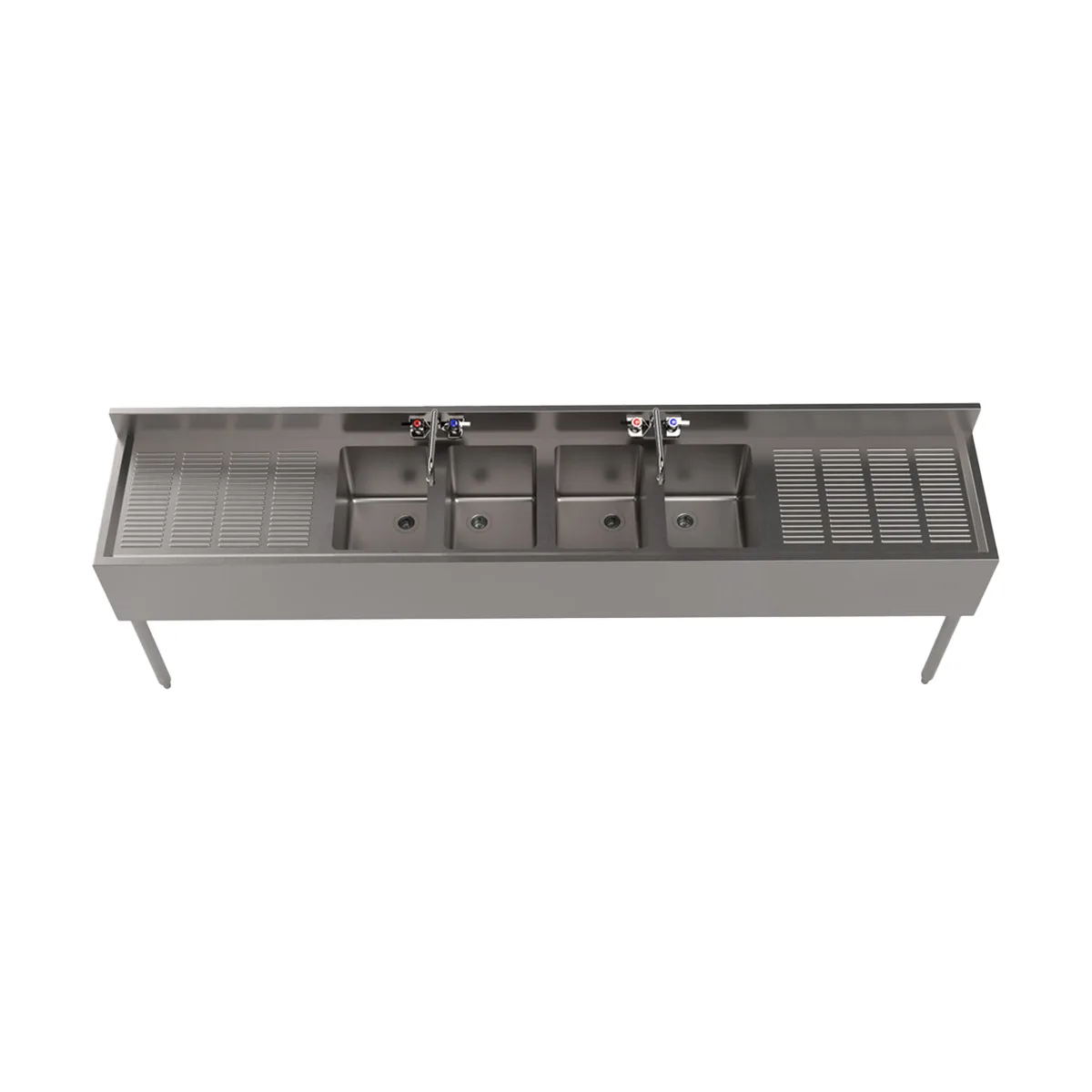 BK Resources UB4-18-496TS 96" Underbar Sink Units, 4 Compartment with 2 Drainboards