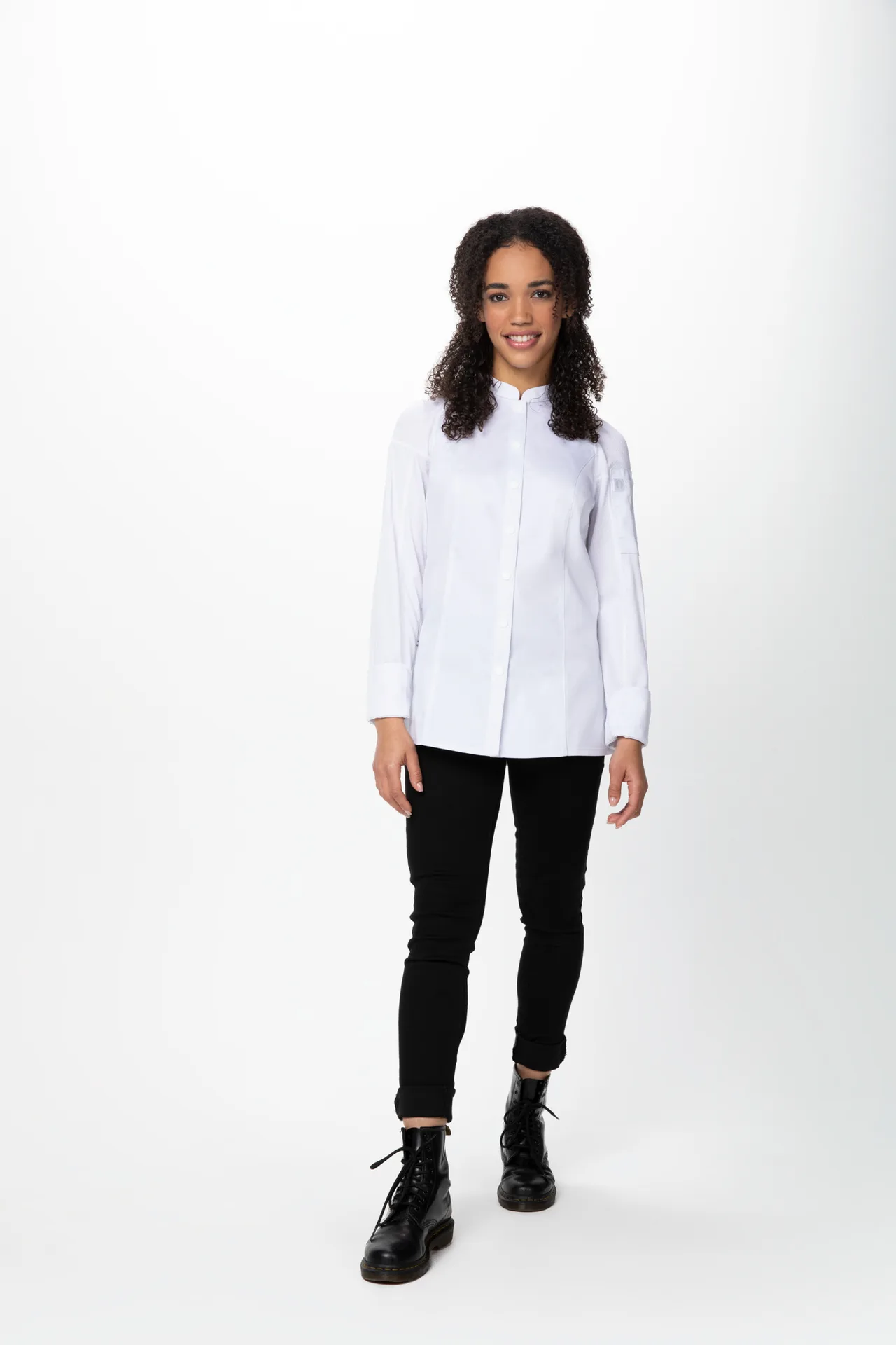 Chef Works CBS01W-WHT-S Women's Chef Coat, Sleeve, Front Pocket, 62/38 PolyCotton, White, Size S