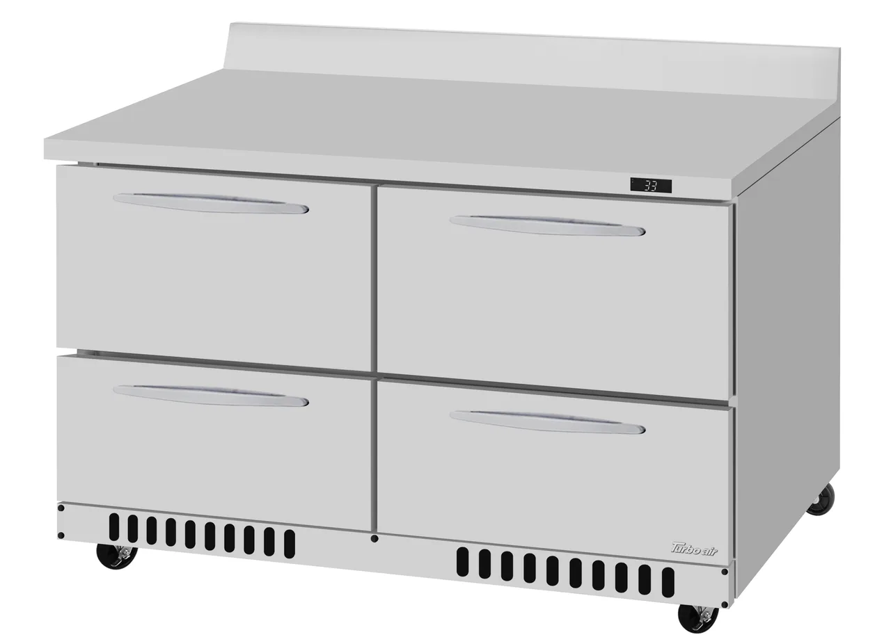 Turbo Air PWR-48-D4-FB-N 48" Two Section WorkTop Refrigerator, 4 Drawers, 9.8 cu. ft.