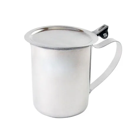 Omcan USA 80819 10 oz Stainless Steel Beverage Server with Stackable Cover, Durable Food‑Safe