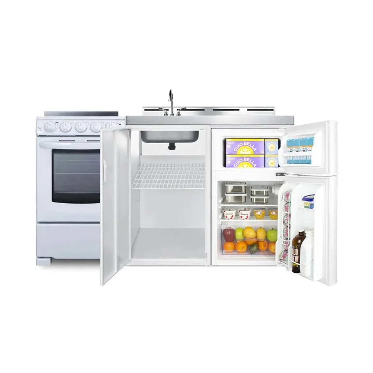 Summit ACK60ELSTW All-in-One Combo Kitchen, 58.88"W x 23.5"D x 40"H, with deep drawn sink