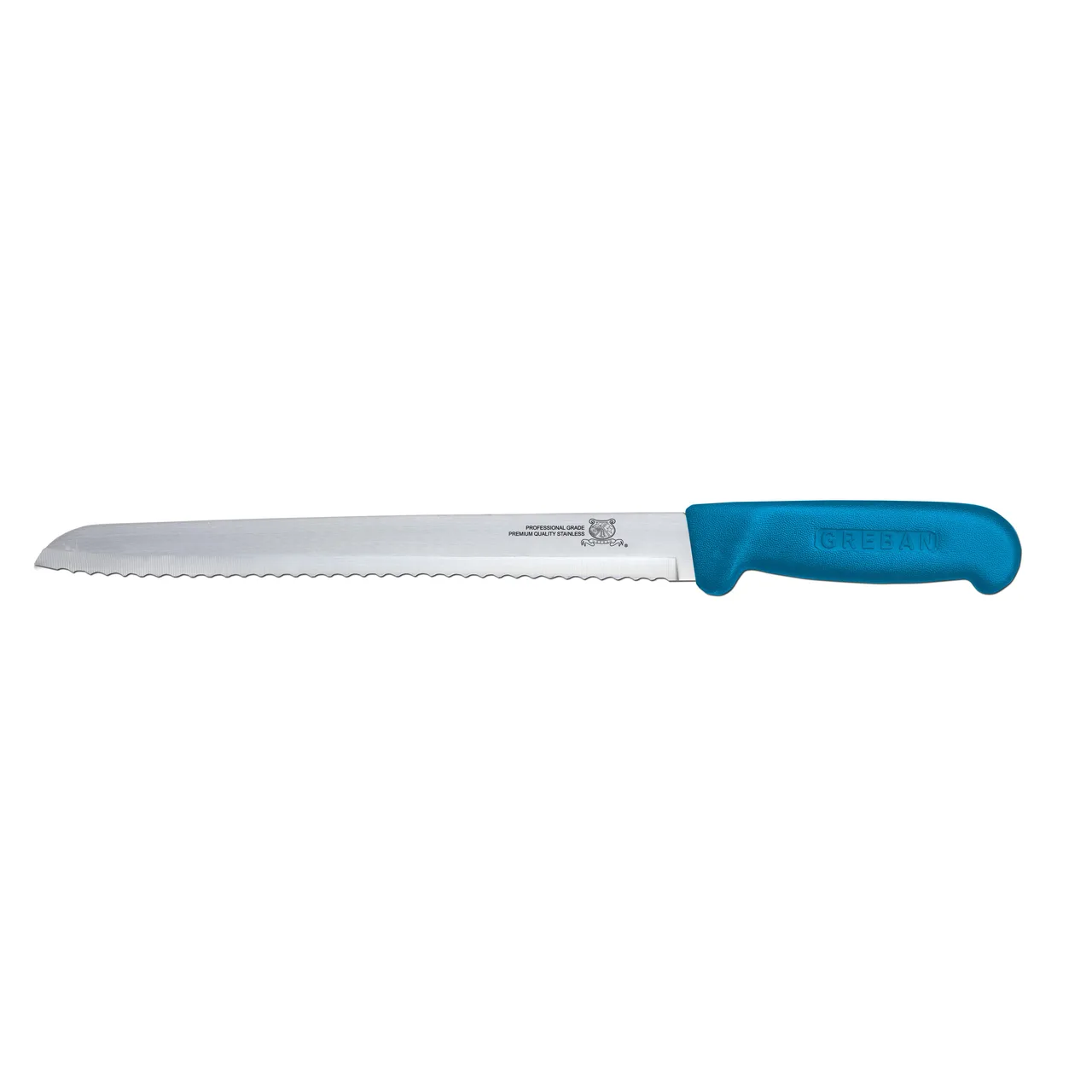 Omcan USA 12613 - 8" Stamped Slicing Knife, Polypropylene Blue Handle, Plastic Construction