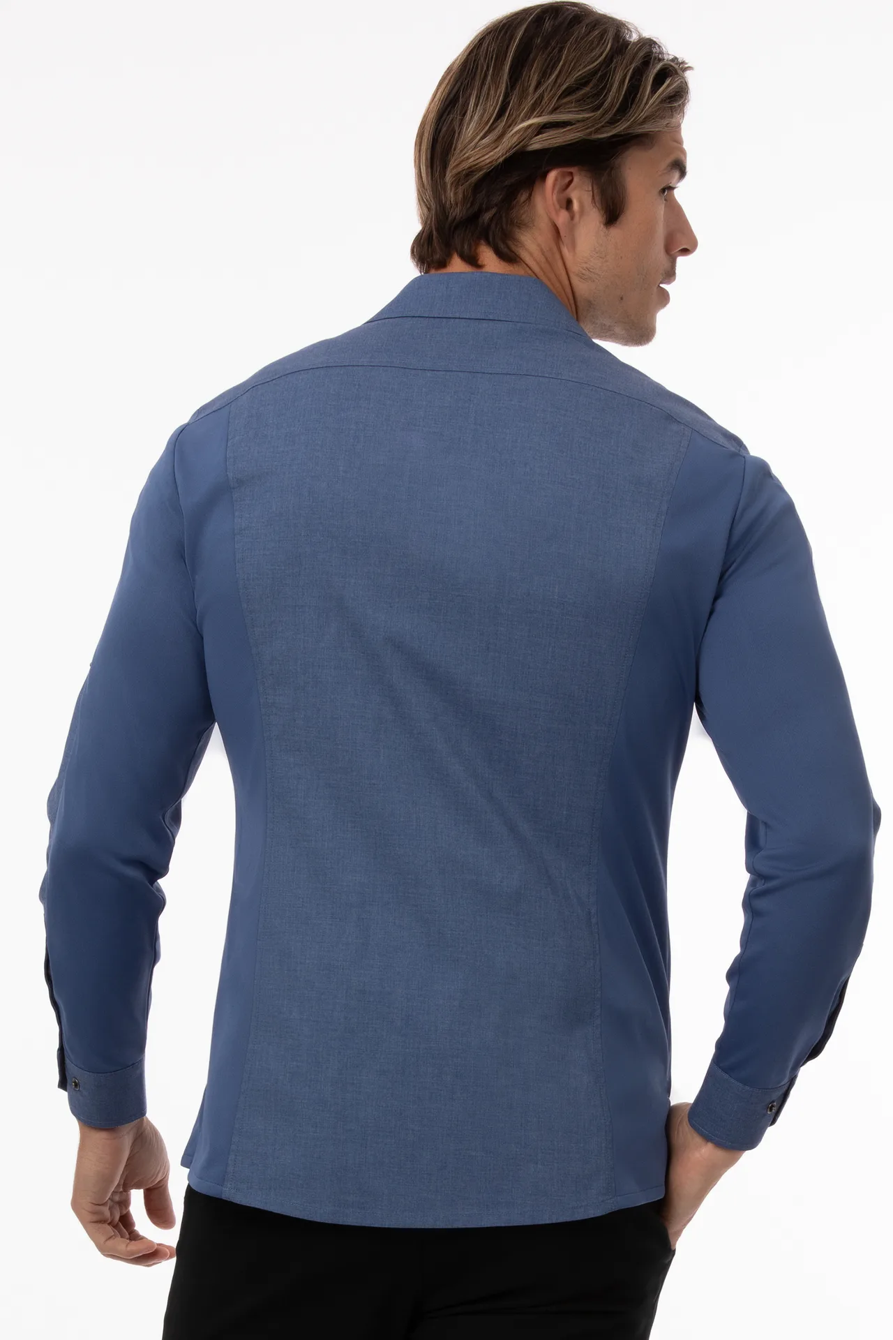 Chef Works SES02-BLU-2XL Seville Cook Shirt, 2XL, Blue, Poly/Cotton, Stretch Fabric, Snap Front