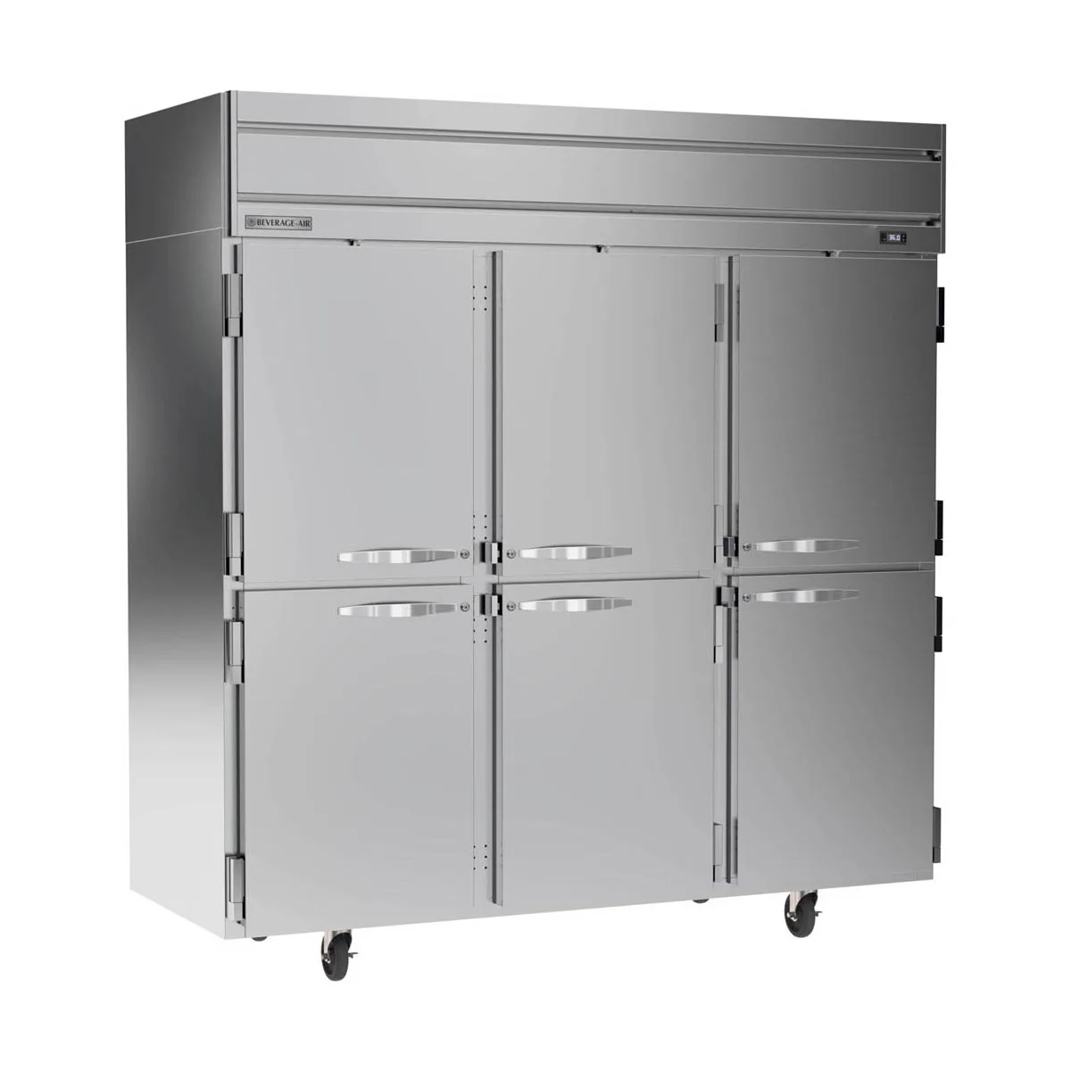 Beverage Air HRPS3HC-1H 78" 3-Section Reach-In Refrigerator w/ 6 Solid Half Doors, Top Mounted, 1/3 hp, 71.5 cu. ft.