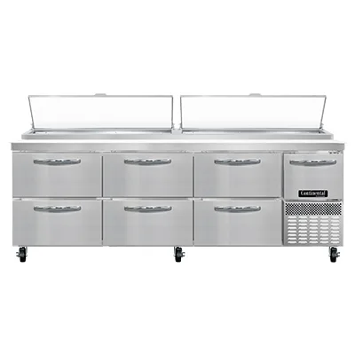 Continental Refrigerator PA93N-D 93" Pizza Prep Table w/ 6 Drawers & 1 Half Doors, 32 cu. ft.
