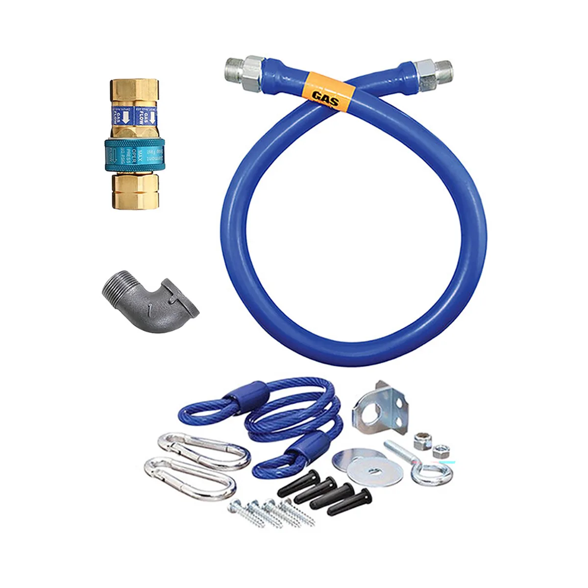 Dormont 1675BPQR60 SnapFast 60" Gas Connector Kit w/ Elbow, Restraining Cable, 3/4" Diameter