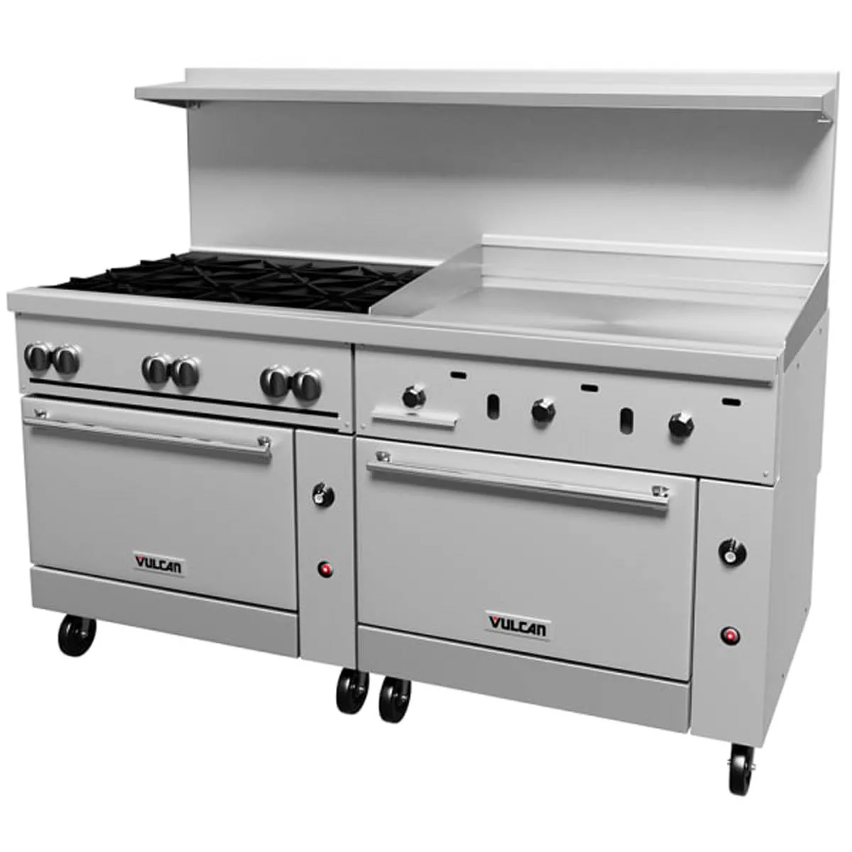 Vulcan 72SS-6B36G 72" Gas Restaurant Range w/ (6) Open Burners, 36" Griddle Right, (2) Standard Ovens, 310.000 BTU
