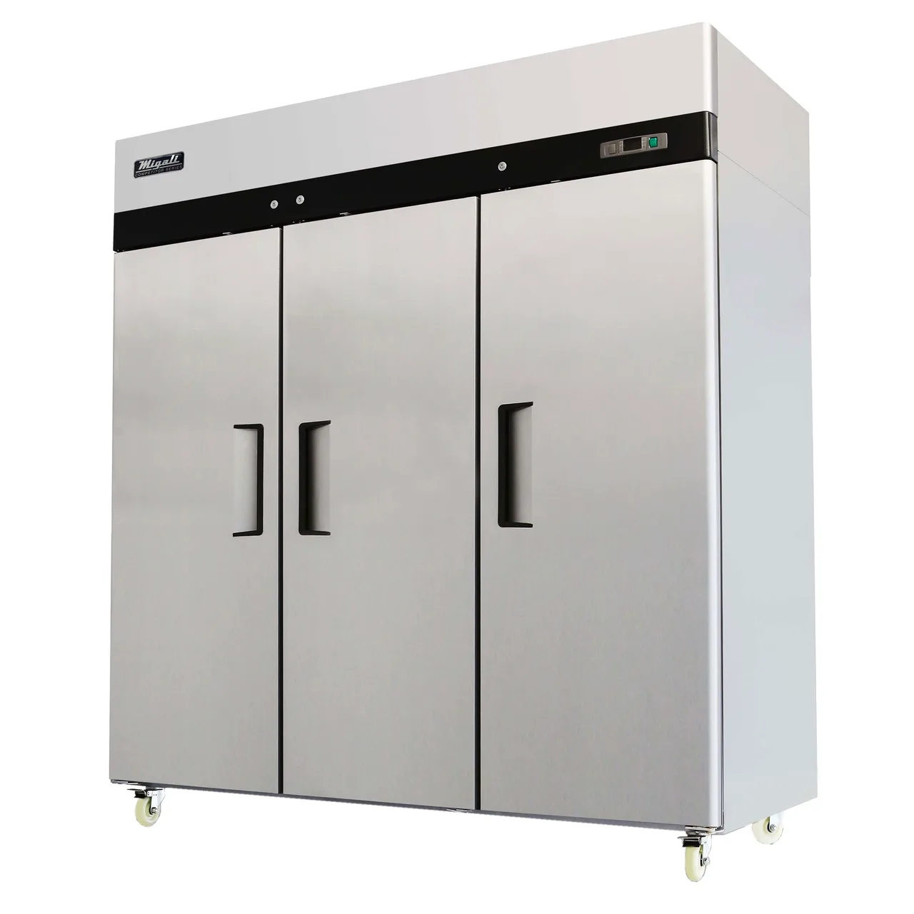 Migali C-3F-HC 77.8" 3-Solid Door Reach-In Freezer, Top Mounted, 65 cu. ft., Stainless Steel