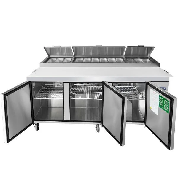 Atosa USA MPF8203GR 93" Three Section Refrigerated Pizza Prep Table, 28.4 cu. ft.