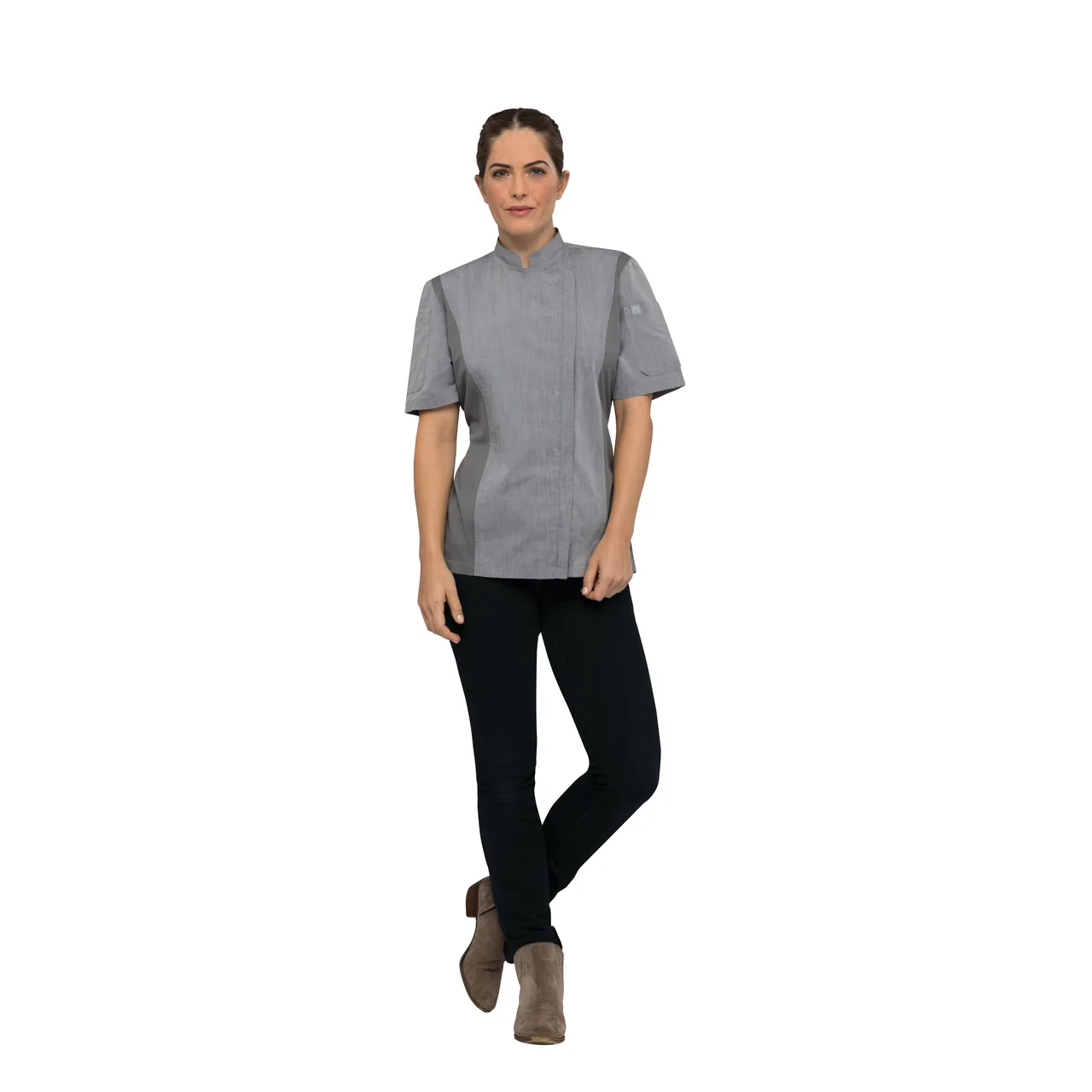 Chef Works BCWSZ006-GRY-XS Women's Chef Coat, Sleeve, Gray XS, 65/35 Twill, Vent™, 2‑Way Zipper