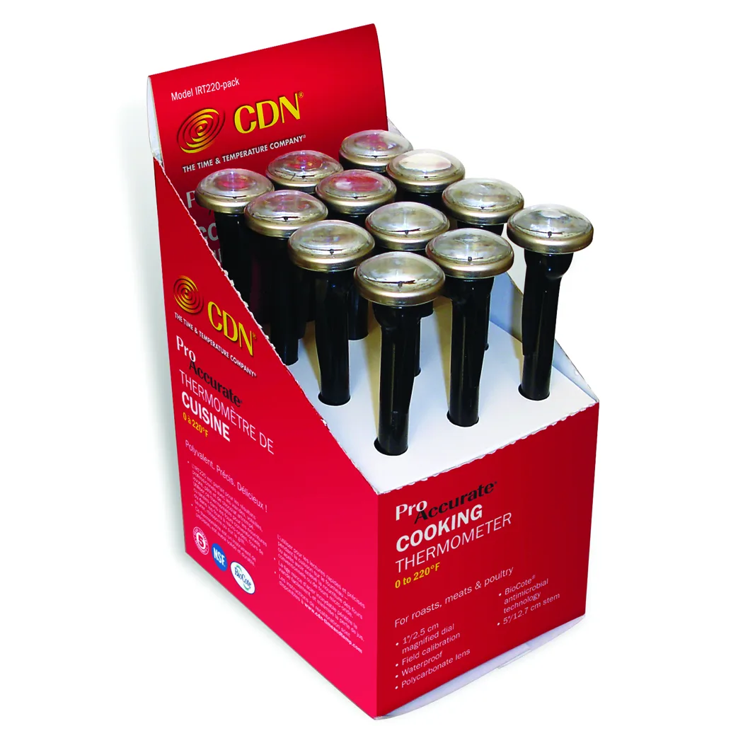 CDN IRT220-PACK Cooking Thermometer, 0-220°F Fahrenheit, 1" Dial, 5" Stem, Waterproof - Box