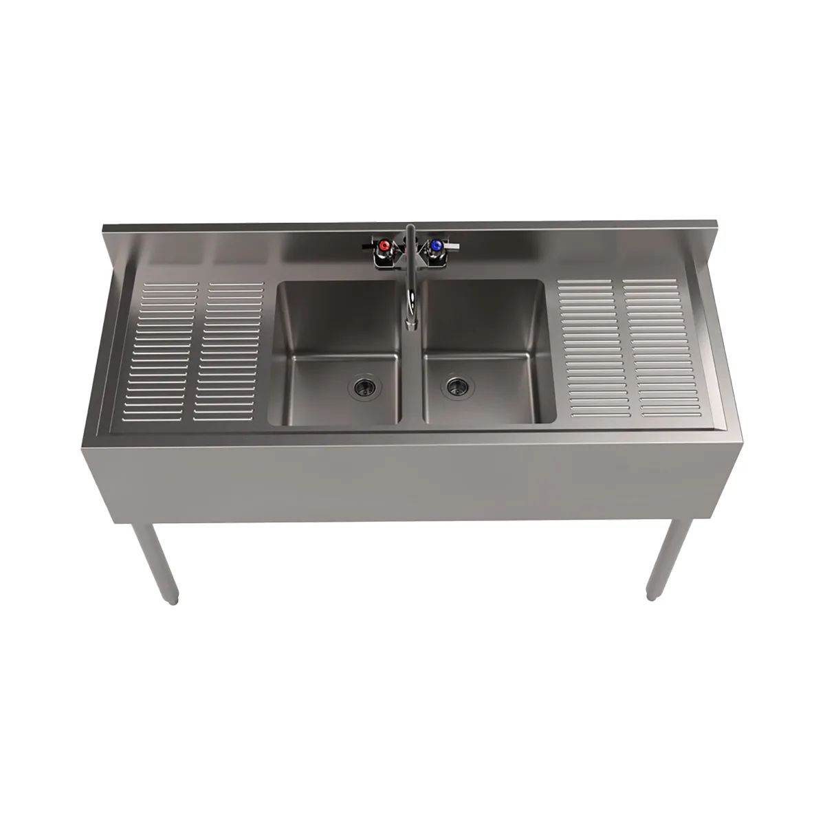 BK Resources UB4-18-248TS 48" Underbar Sink Units, 2 Compartment with 2 Drainboards