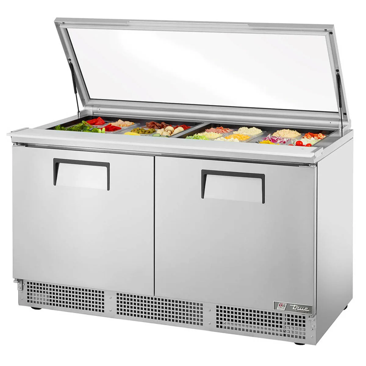 True TFP-64-24M-HC~FGLID 64" Mega Top Sandwich/Salad Prep Table w/ 2 Doors, 24 Pans