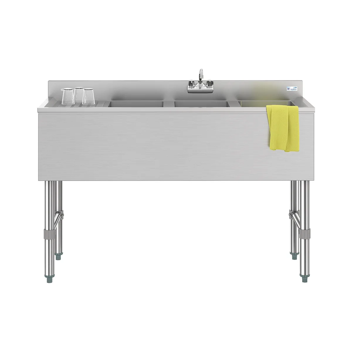Koolmore SBR3B48-L-320 48" Underbar Sink Units, 3 Compartment with Left Drainboard