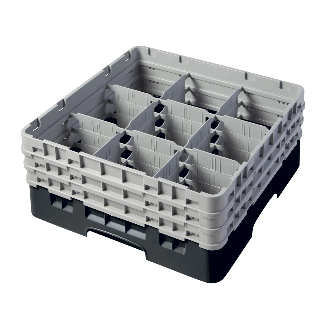 Cambro 9S638110 Camrack Glass Rack, Full Size, Black, 19-3/4 x 19-3/4 x 8-7/8, 9 Compartments, 5-7/8 Max Dia, HACCP Compliant, NSF