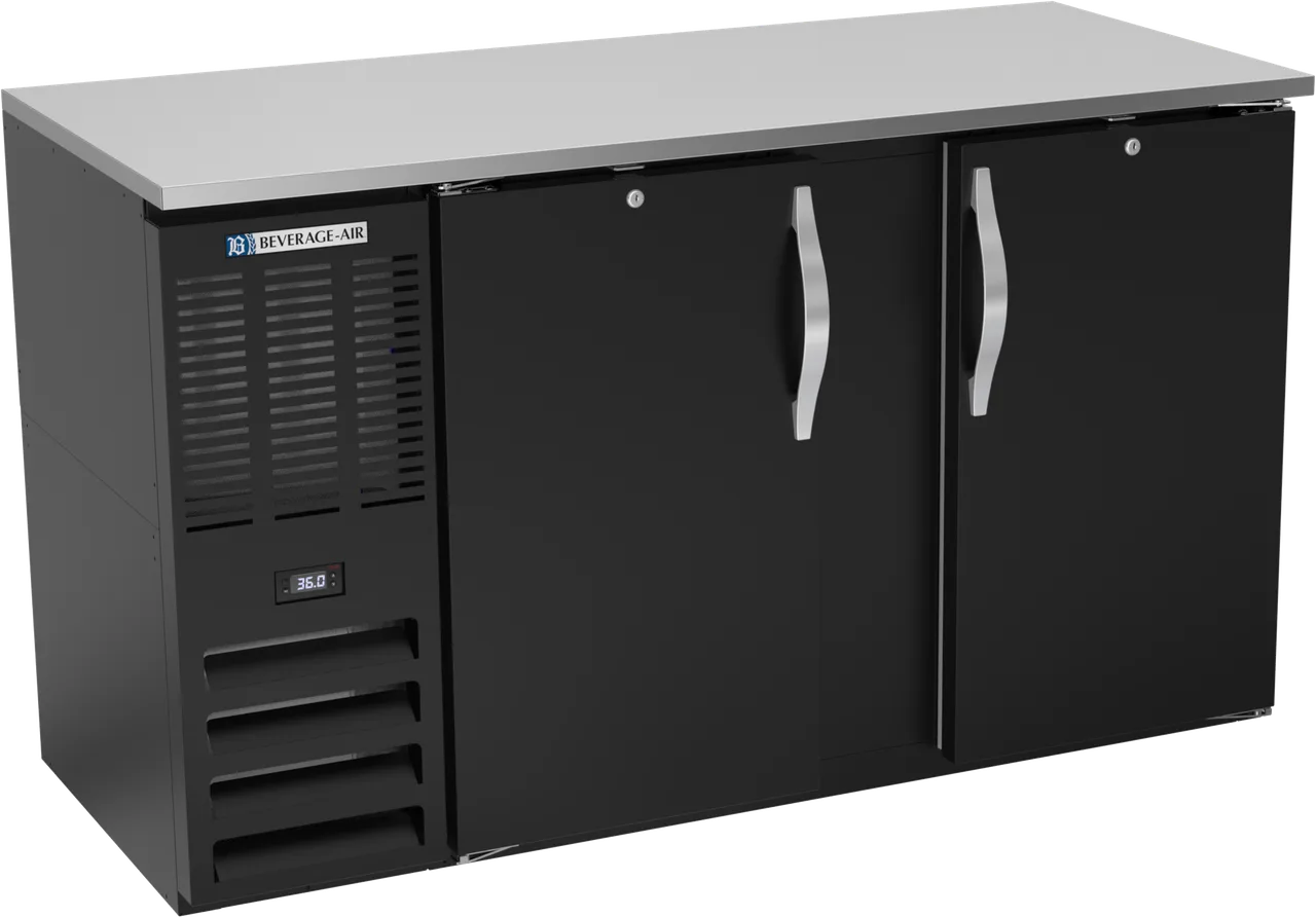 Beverage Air BBN58HC-B Cooler, 58"W x 26-3/8"D x 34"H, 14.8 cu ft, Black, SS Top, 2 Doors, R290 115V