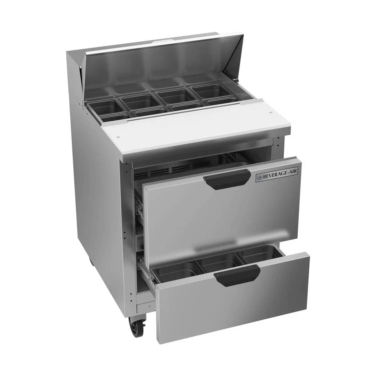Beverage Air SPED27HC-B 27"One Section Sandwich/Salad Prep Table w/ 2 Drawers, 8 pans, 6.9 cu. ft.