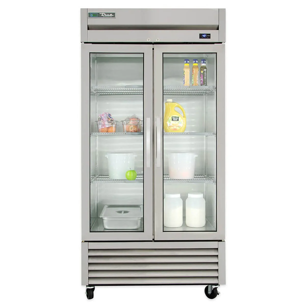 True T-35G-HC~FGD01 39" 2-Section Reach-In Refrigerator w/ 2 Glass Doors, Bottom Mount, Stainless Steel Front-Aluminum Sides