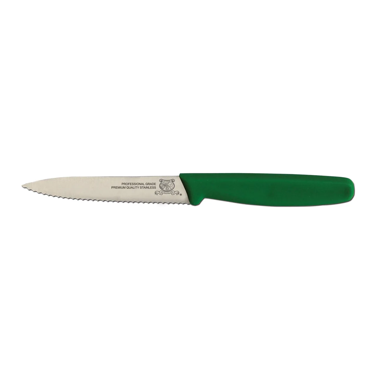 Omcan USA 11496 Paring Knife - 4" Spear Point, Wave Edge, Stainless Steel, Green Plastic Handle