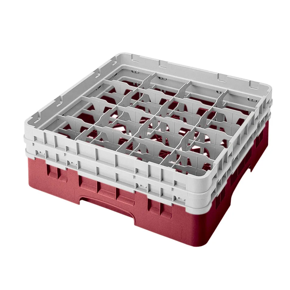 Cambro 16S434416 Camrack Glass Rack, Full Size, 19-3/4 x 19-3/4, 16 Compartments, Cranberry Red, HACCP Compliant