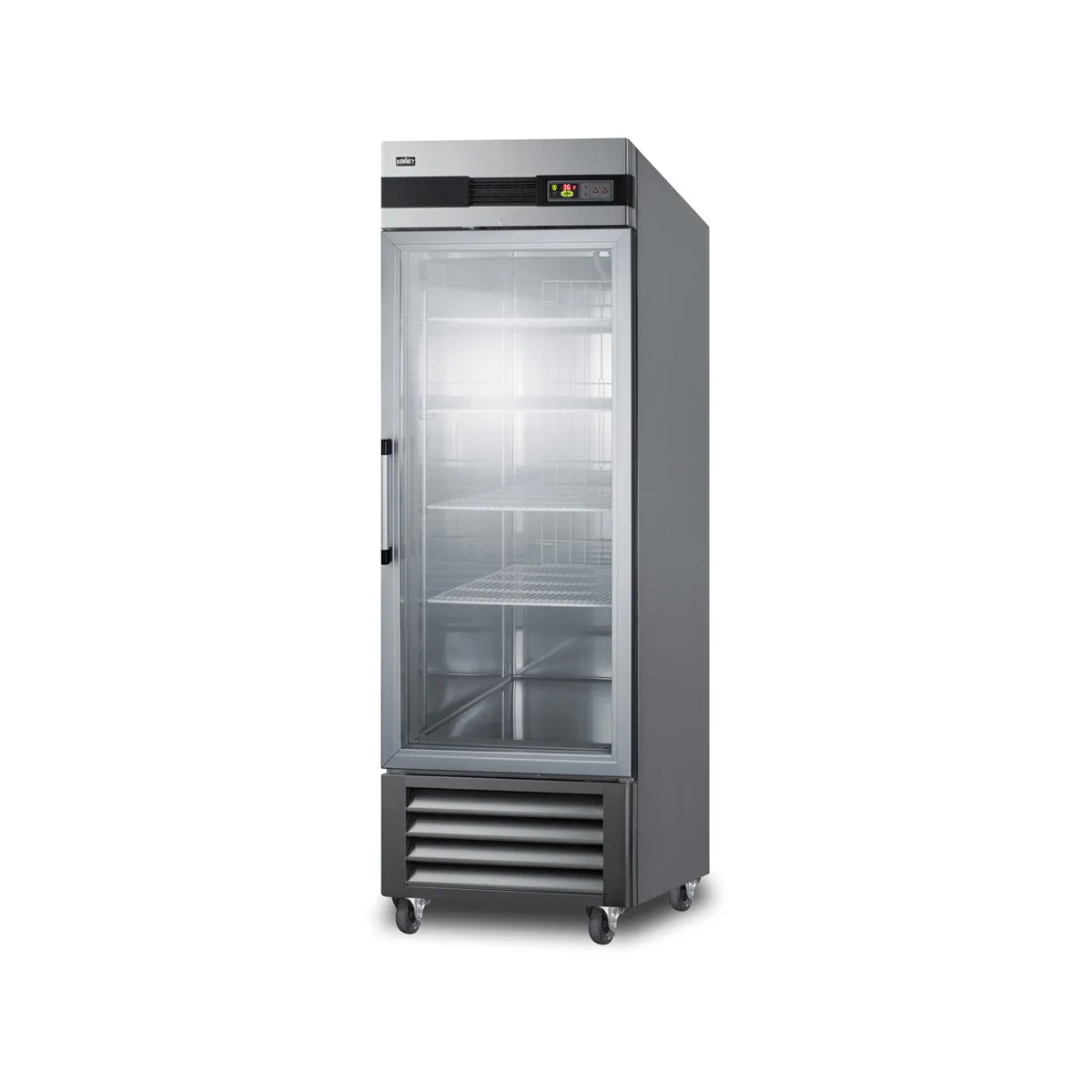 Summit SCR23SSG 28" 1-Section Reach-In Refrigerator w/ Right Hinged Glass Door, Bottom Mount, Stainless Steel, 23 cu. ft.