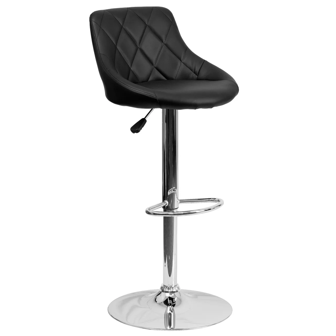 Flash Furniture CH-82028A-BK-GG Swivel Bar Stool, Black Vinyl Upholstered Seat, Adjustable Height, 17-5/8" Chrome Base