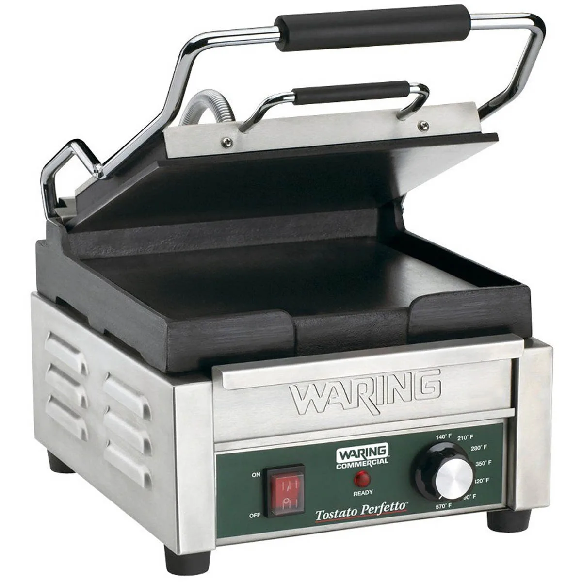 Waring WFG150T Single Cast Iron Sandwich Panini Grill w/ Timer, Smooth Plates, 120V