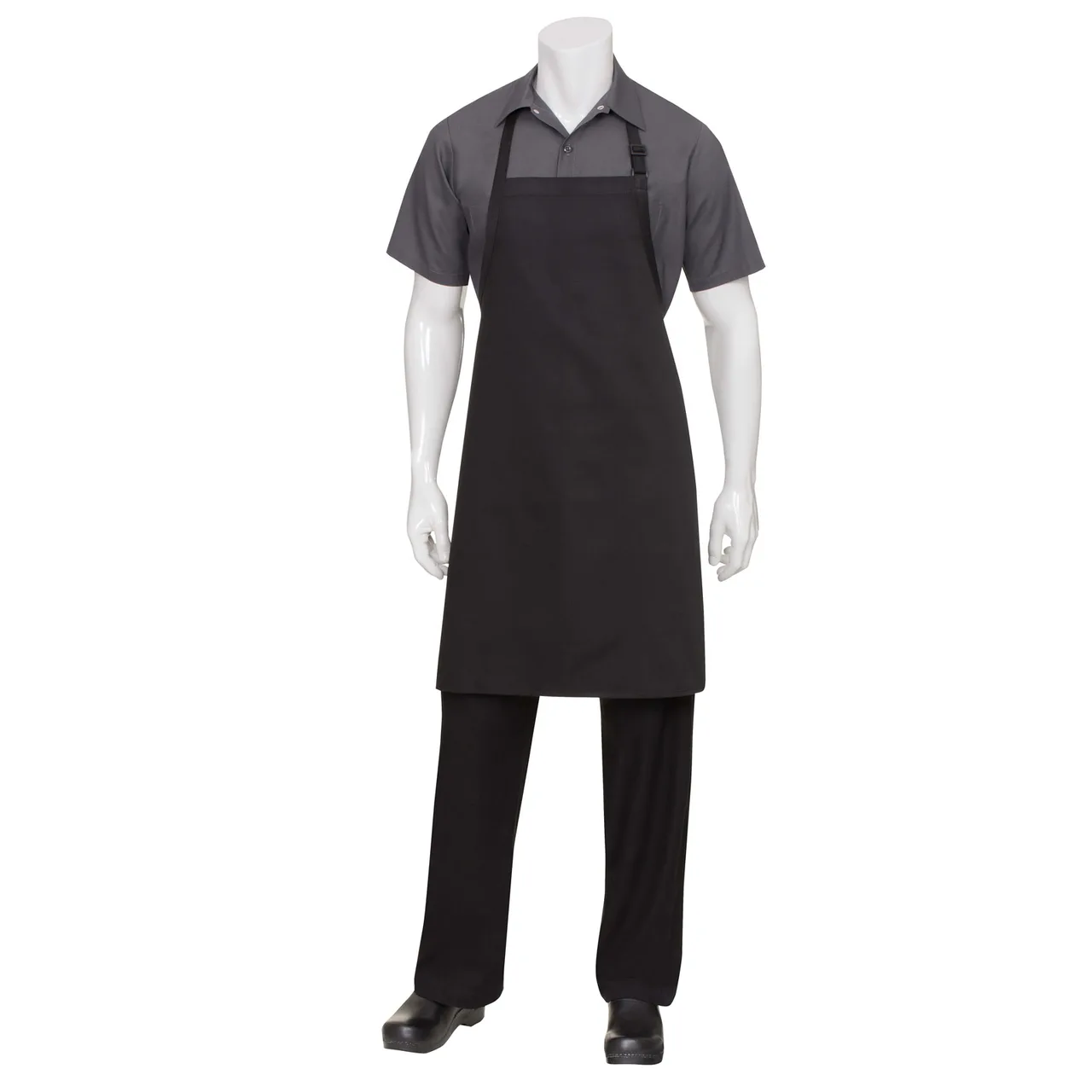 Chef Works F8NP-BLK-0 Bib Apron, 34"L x 24"W, Adjustable Neck Strap, No Pocket, 65/35 Poly/Cotton, Black