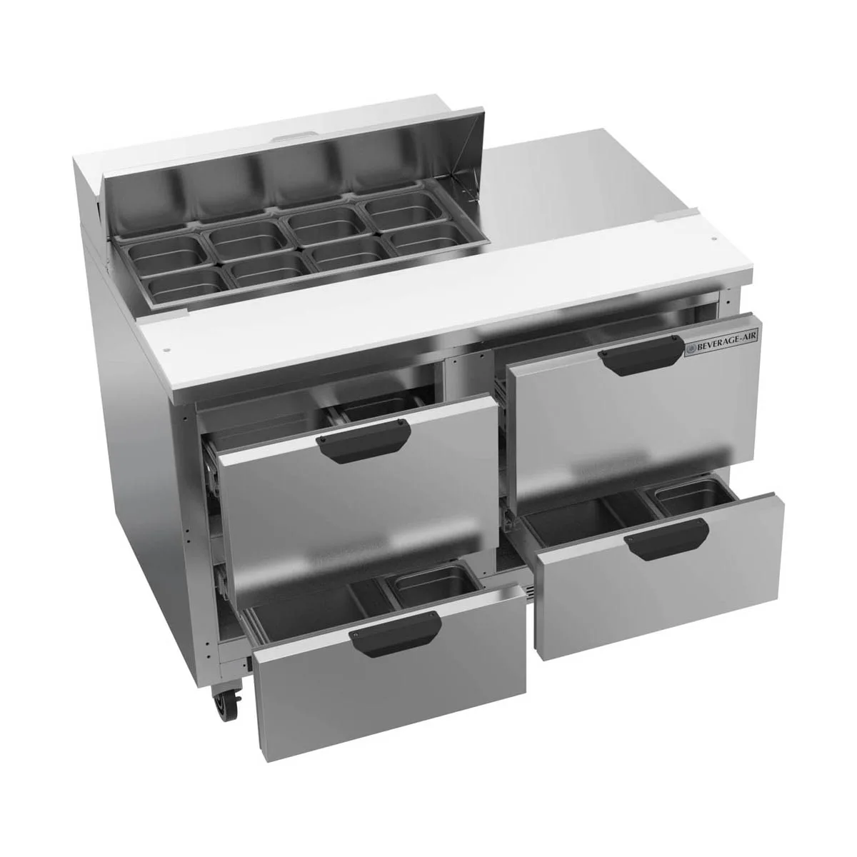 Beverage Air SPED48HC-08-4 48" Two Section Sandwich/Salad Prep Table w/ 4 Drawers, 8 Pans, 13 cu. ft.