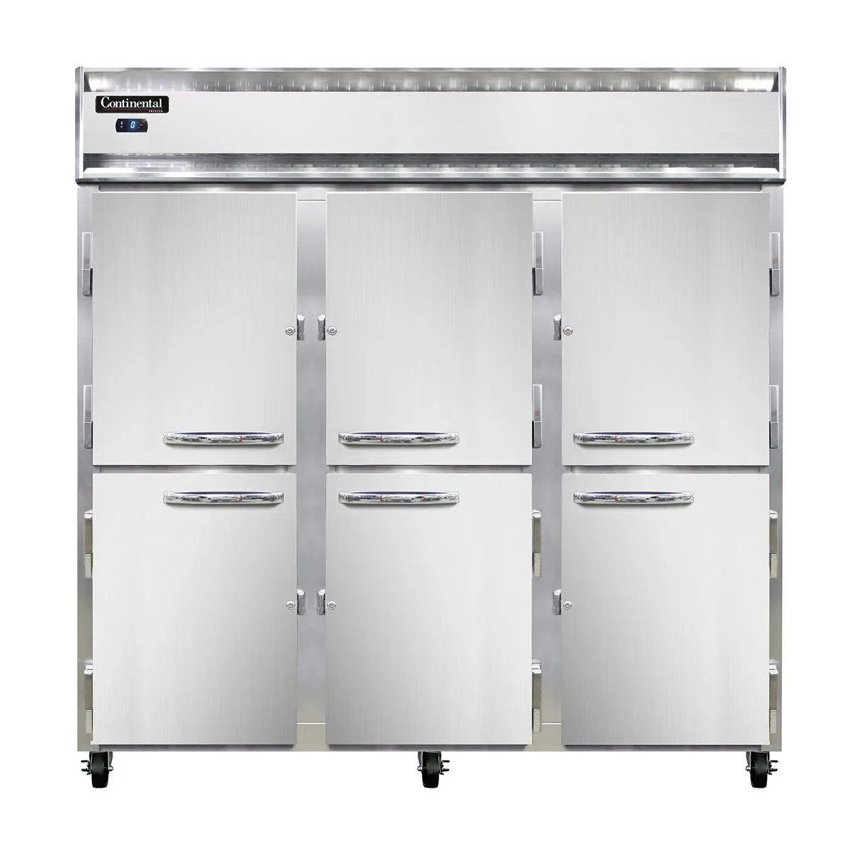 Continental Refrigerator 3FSNSAHD 78" Three Section Reach-In Freezer w/ 6 Half Solid Doors, Stainless Steel Exterior, 50 cu. ft.