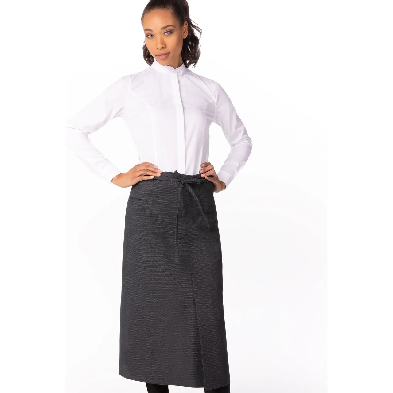 Chef Works AIN02-DIA-0 Gray Diamond Waist Apron, 31.5"L X 40"W, 3 Pockets, 65/35 Poly/Cotton - 1/Case