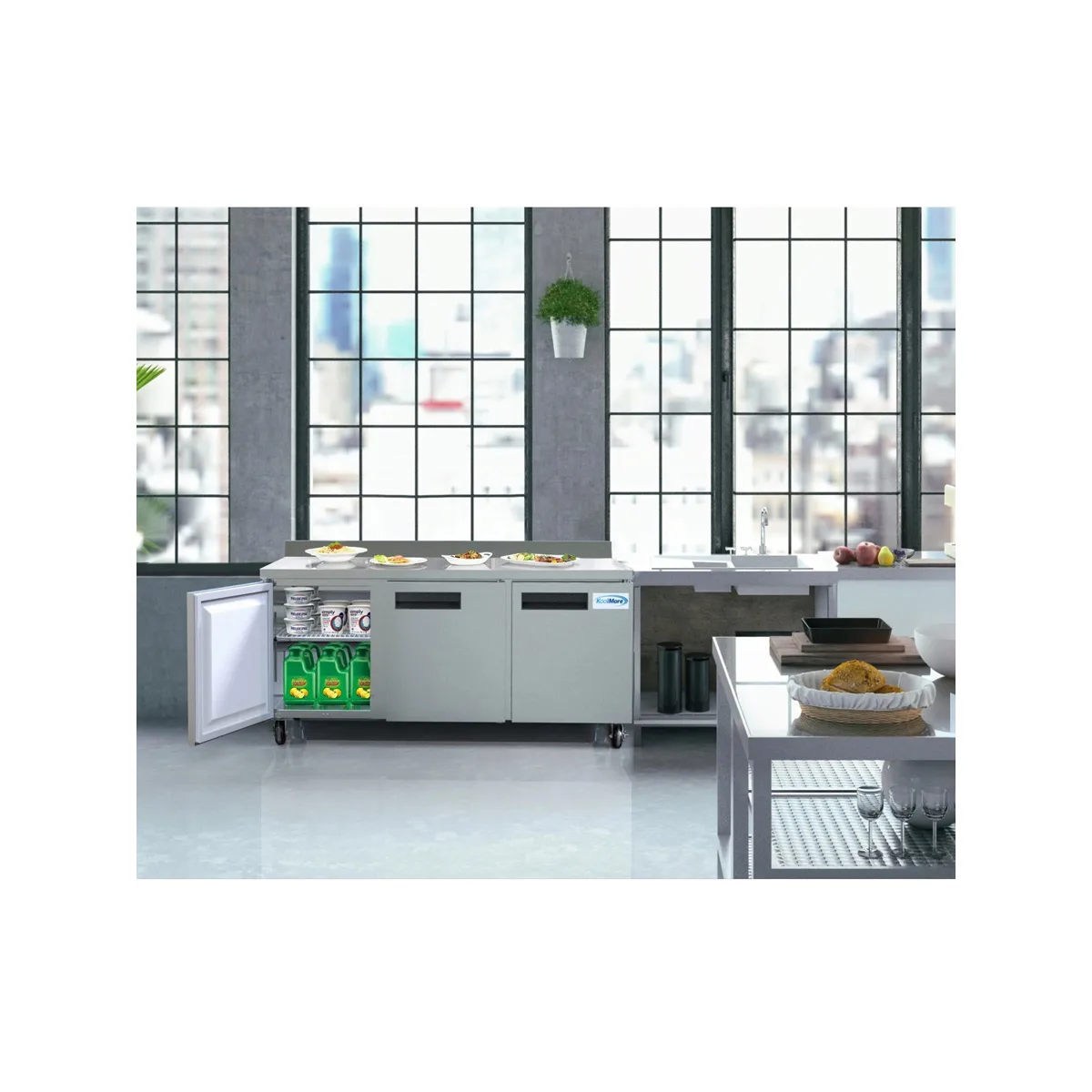 Koolmore RWT-3D-16C 71" 3-Section Worktop Refrigerator w/ 3 Doors, 16.9 cu. ft.