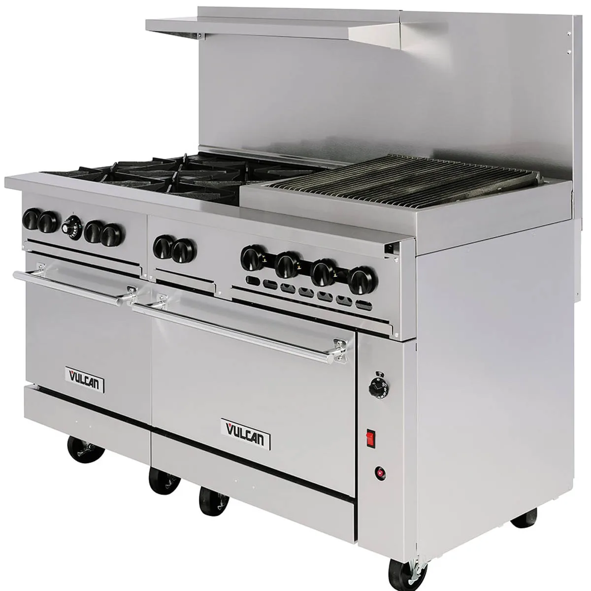Vulcan 60SS-6B24CBP 60"KP Gas Restaurant Range w/ (6) Open Burners, 24" Charbroiler Right, (2) Standard Ovens, 302.000 BTU