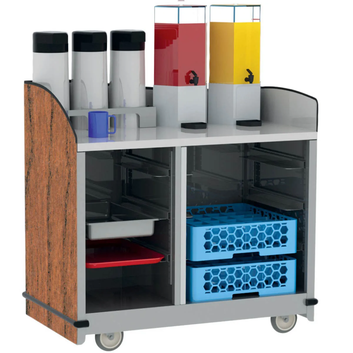 Lakeside 8708 Stainless Steel Full-Service Hydration Cart w/ Flat Top, High Sides, 2 Interior Compartments