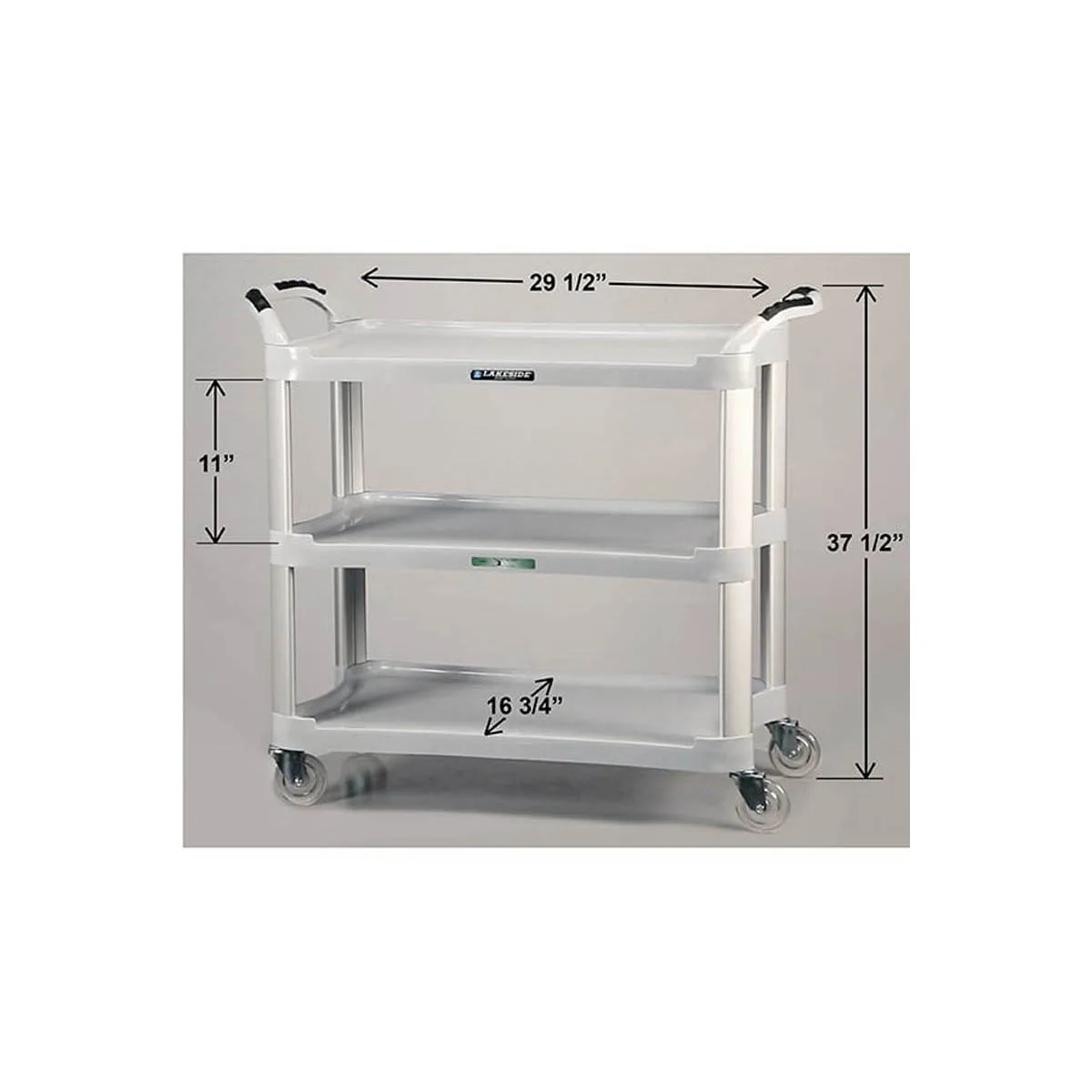 Lakeside 2510 Gray Stain-Resistant Plastic 3-Shelf Utility Cart - 20" x 42" x 37 1/2"