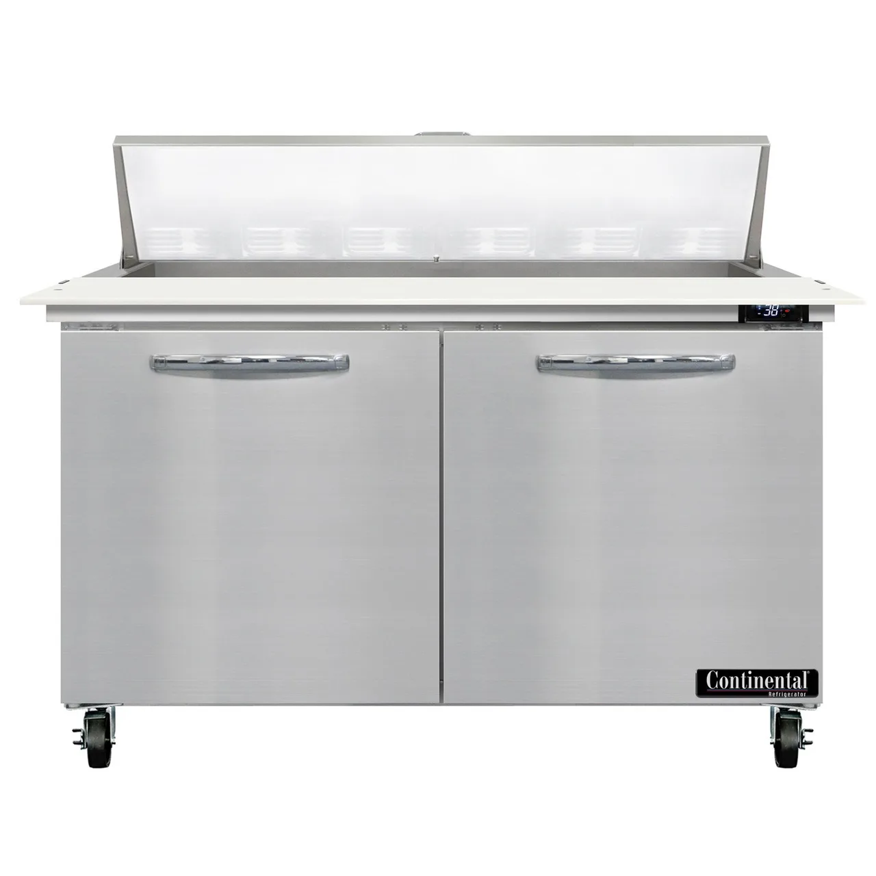 Continental Refrigerator SW48N12C 48" Two Section Sandwich / Salad Prep Table w/ 2 Doors, 12 Pans