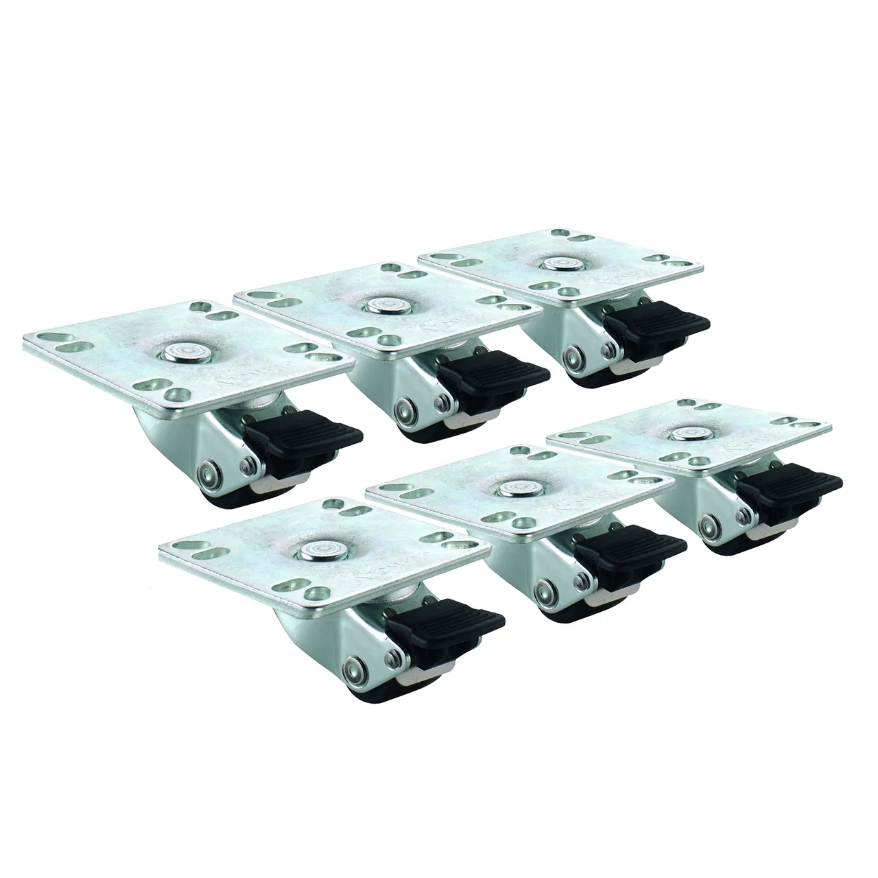 Krowne BC-131 Casters, 1" Ultra Low Profile with Brakes (Set of 6), Plate