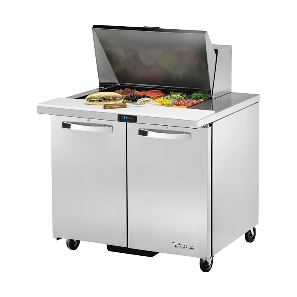 True TSSU-36-12M-B-HC~SPEC3 36" Mega Top Sandwich/Salad Prep Table w/ 2 Doors 12 Pans