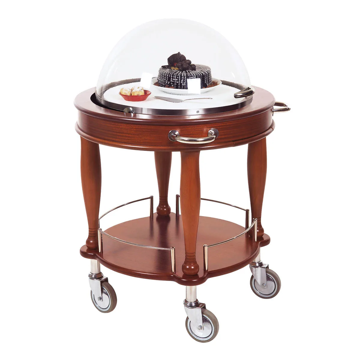 Lakeside 70021 Dessert Cart w/ Round Top and Shelf, Acrylic Roll Top Dome, 1 Pull-Out Shelf