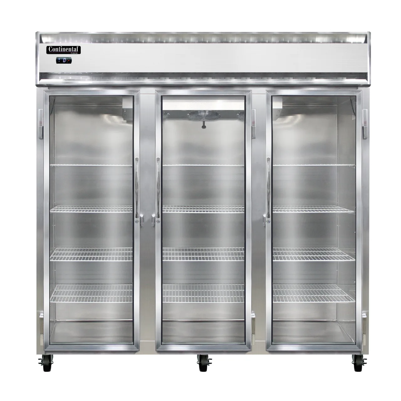 Continental Refrigerator 3FNGD 78" 3-Glass Door Reach-In Freezer, Top Mounted, 70 cu. ft., Stainless Steel Front