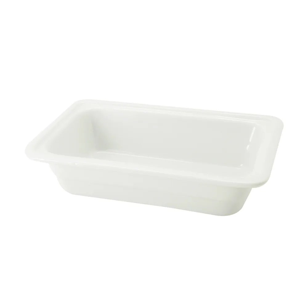 CAC China BF-104 GN Food Pan 1/4 Size 10-3/8"L x 6-3/8"W x 2-1/2"H, Porcelain, White, Dishwasher Safe