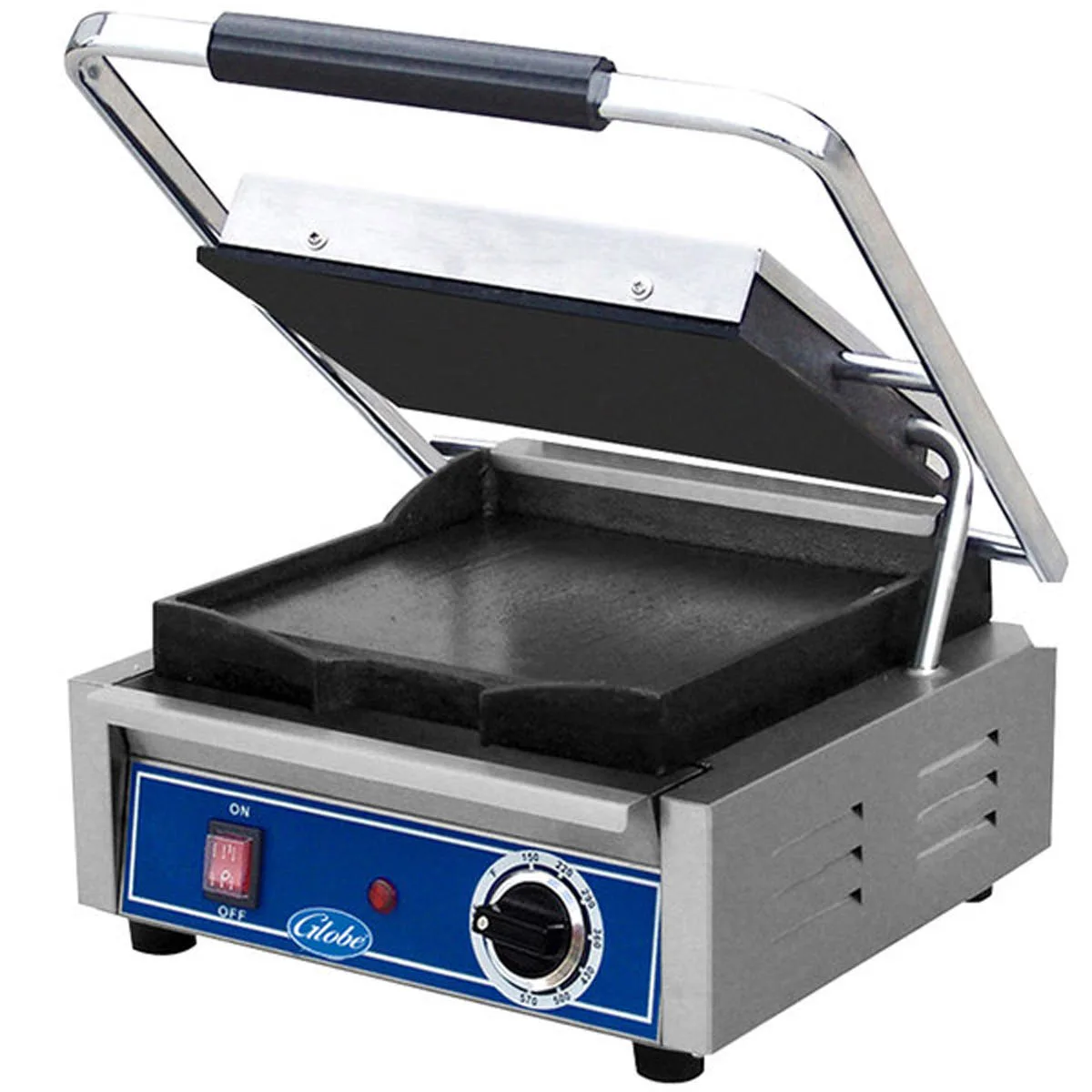 Globe GSG10 13" Bistro Single Sandwich Panini Grill w/ 10" x 10" Smooth Plates, 120V