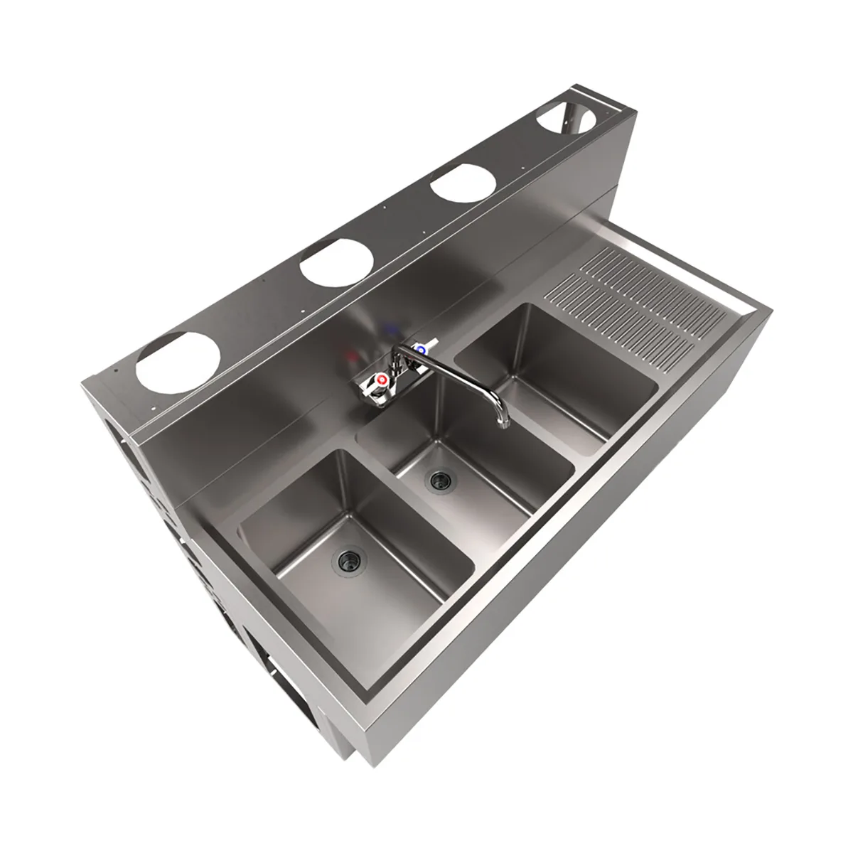 BK Resources UBDW-18-348RS Underbar Sink Units, 3 Compartment with Right Drainboard