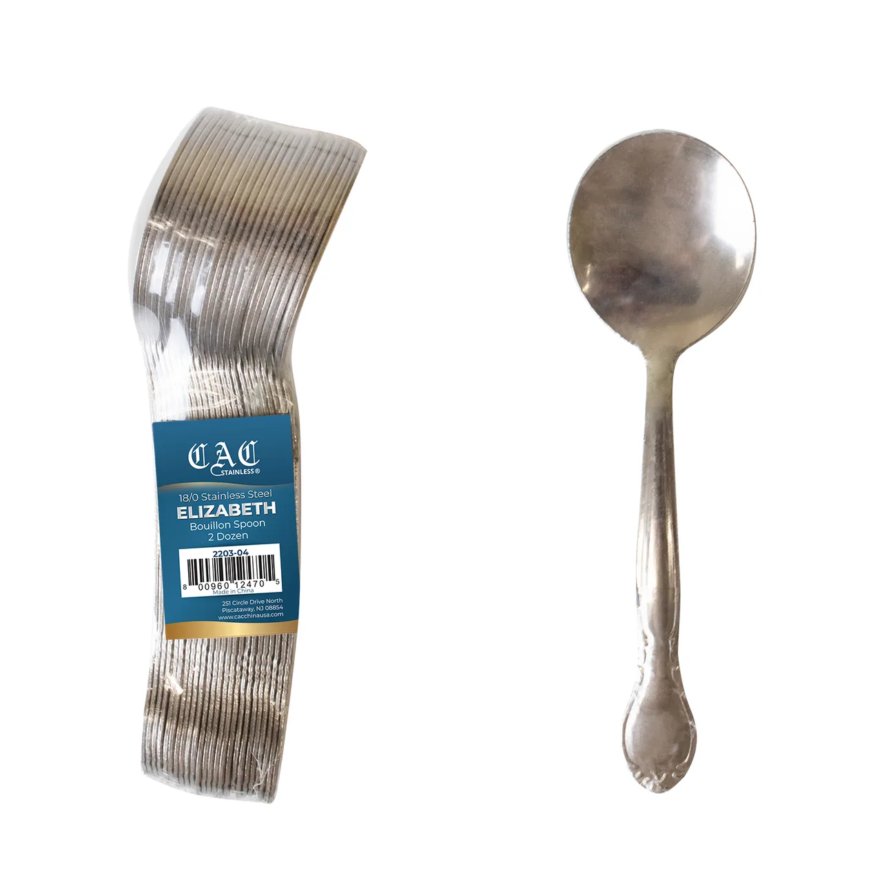 CAC China 2203-04 Elizabeth Bouillon Spoon, 6" Length, 18/0 Stainless Steel Frost Finish, Weight - 1/Pack