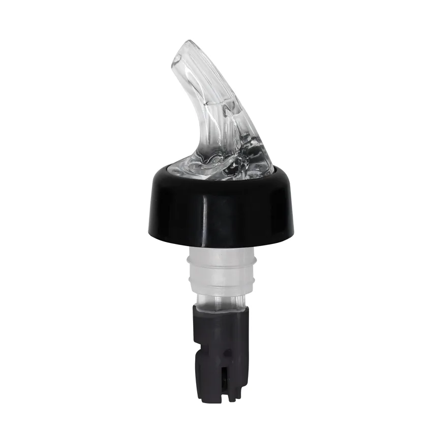 Omcan USA 80878 Liquor Pourer, 5/8 Oz, Plastic, Clear Spout, Black Tail, With Collar, 12/Pack