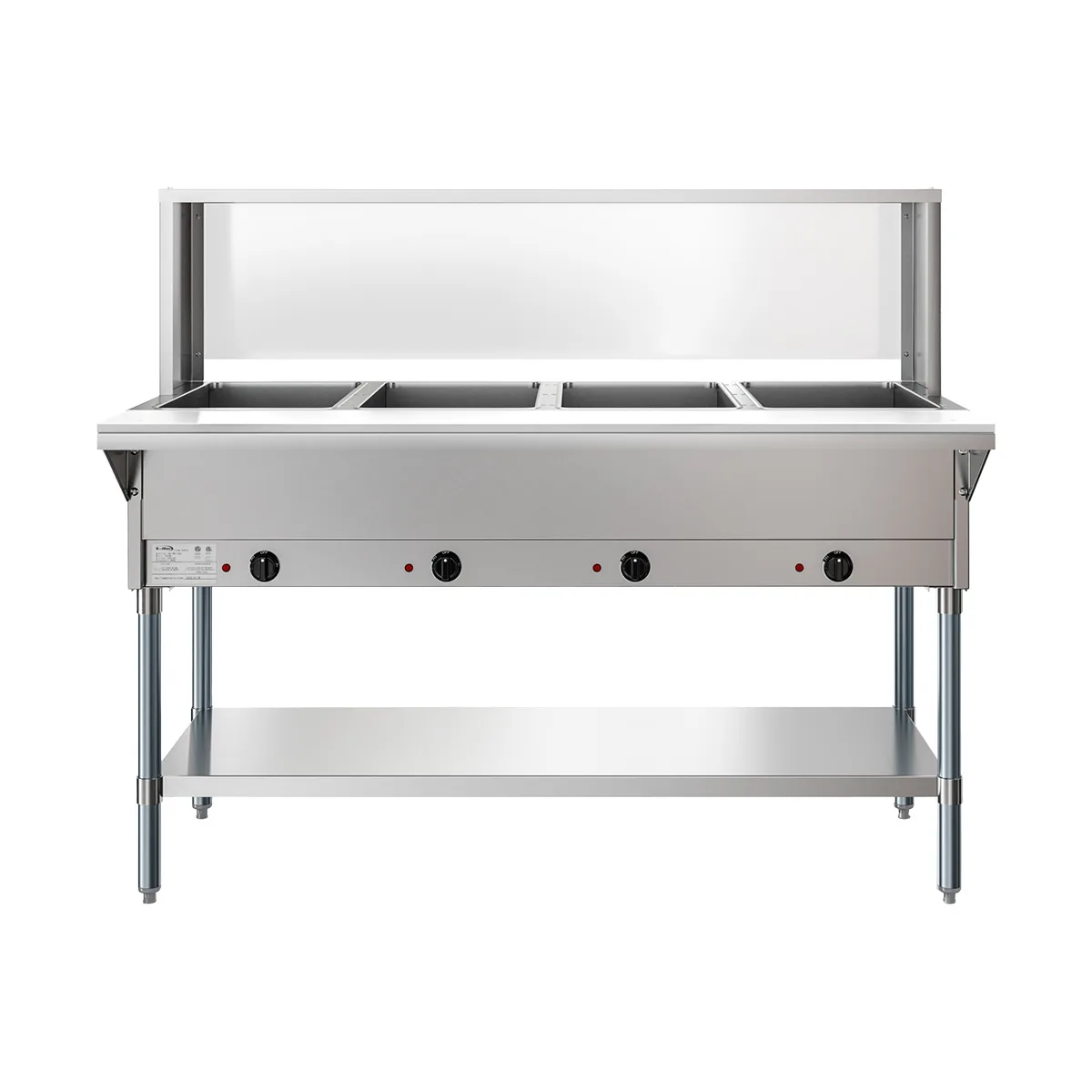 Koolmore KM-OWS-4SG 58"Electric Steam Table with Undershelf and Sneeze Guard, (4) Open Wells