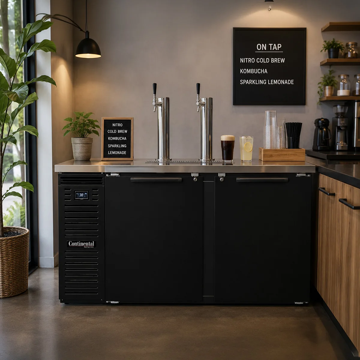 Continental Refrigerator KC59N – 59" 2-Column Beer Cooler, 22 cu ft, Black Enamel, Stainless, R290