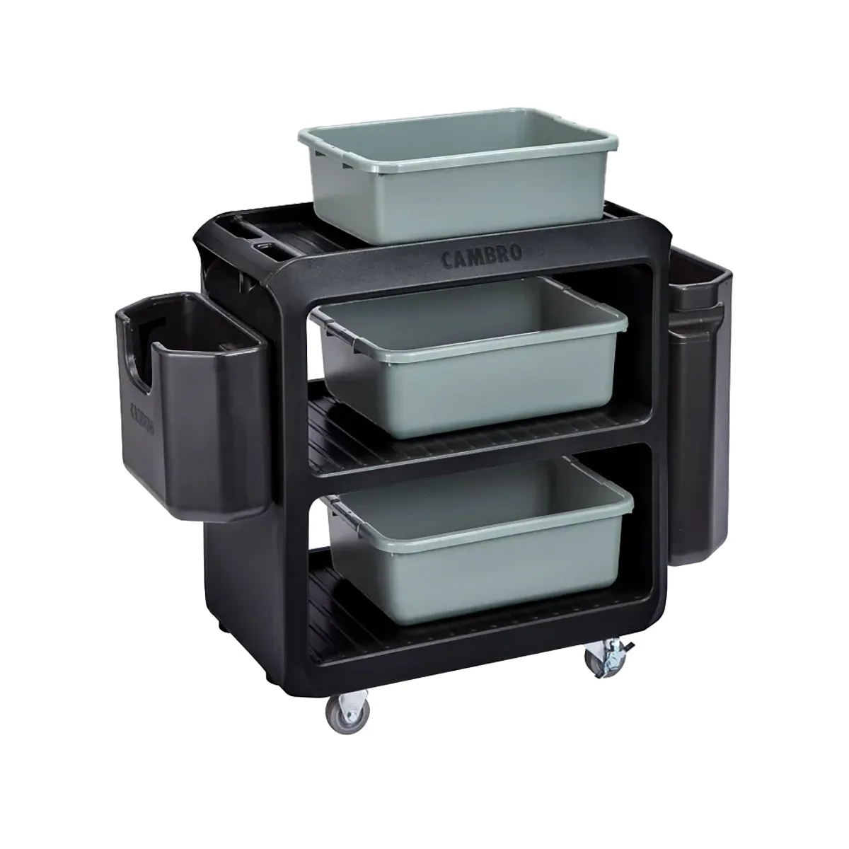 Cambro BC225110 NSF Black Polyethylene 3-Shelf Service Cart - 28" x 16" x 32.25"