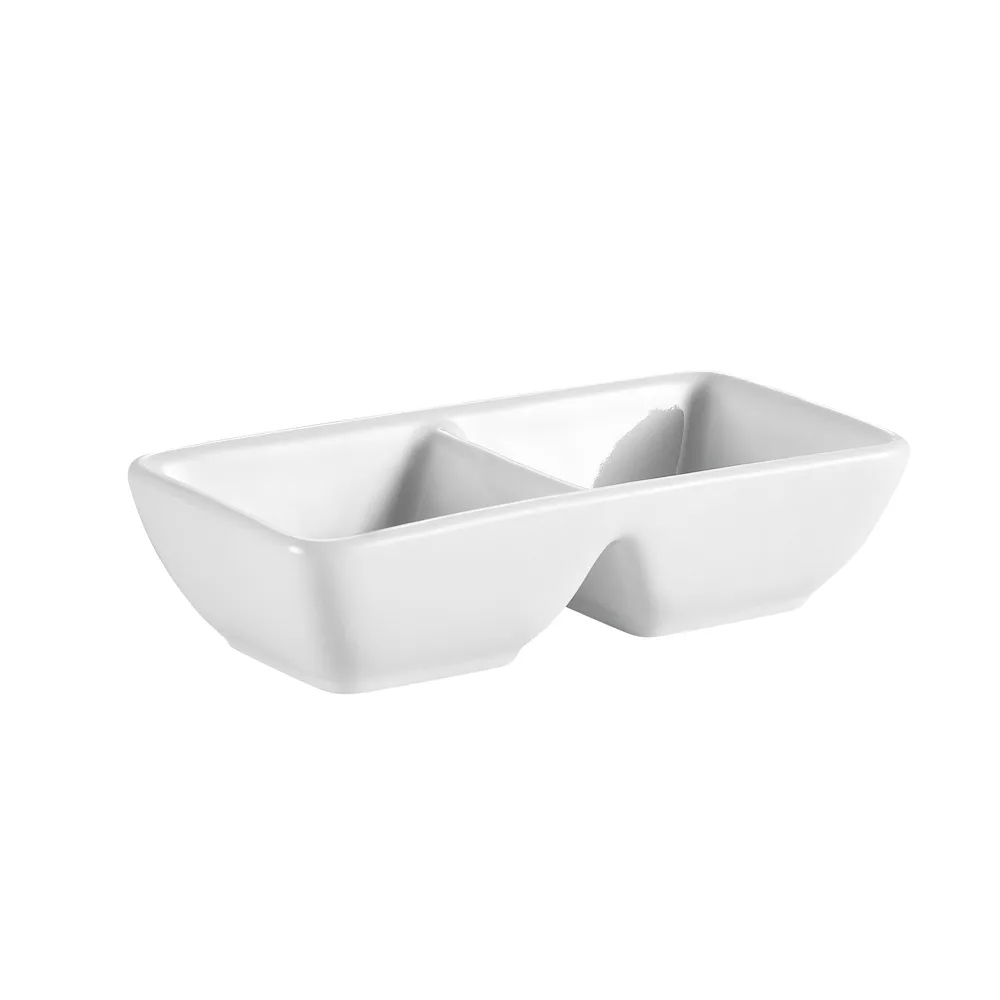 CACChina CN-2T8 - 2-Compartment Porcelain Side Dish, 6 Oz., 7-7/8"L x 4"W x 1-3/8"H, White - Dozen